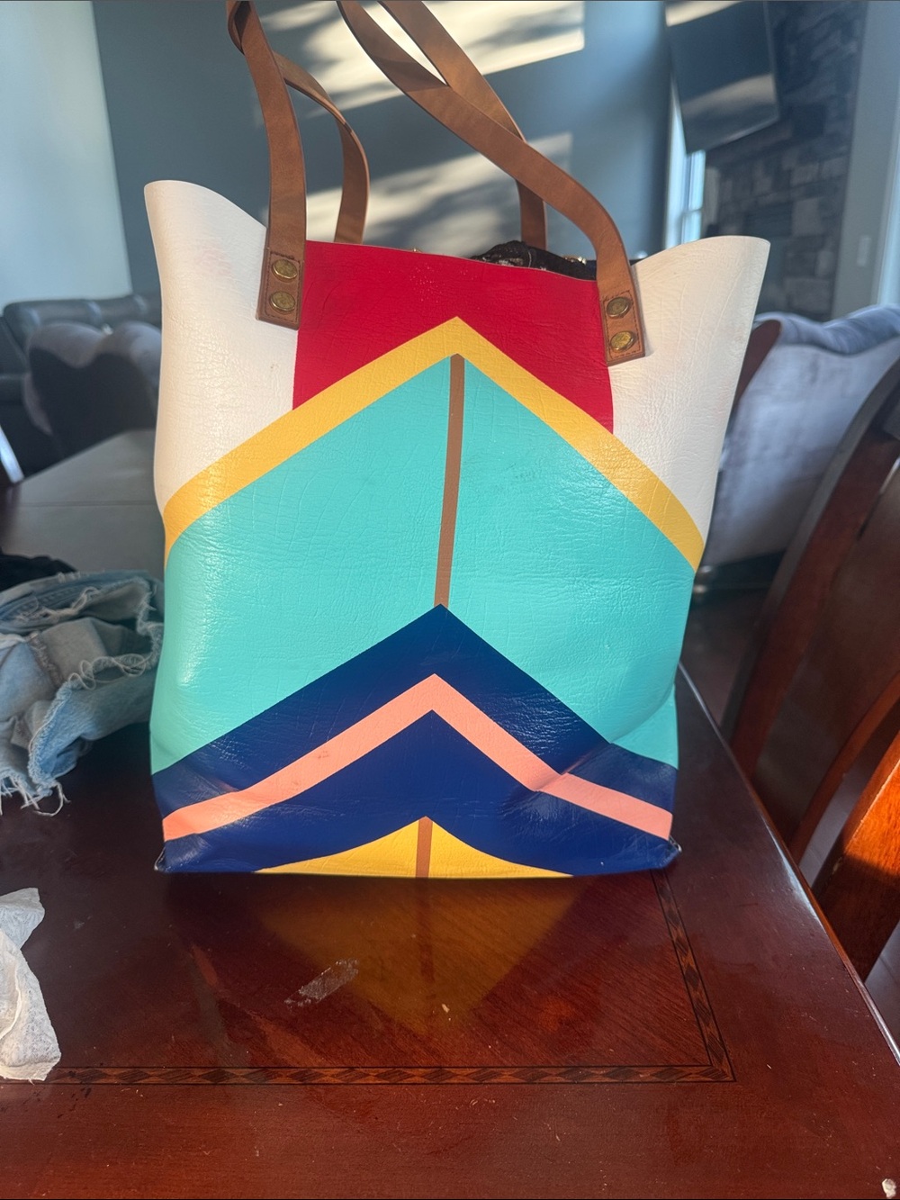 Mossimo Supply Co. White Multi-Color Geometric Tote